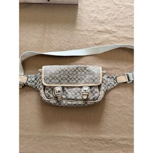 COACH Vintage Rare Y2K Signature Canvas & Leather Belt Bag Waist Pouch Khaki